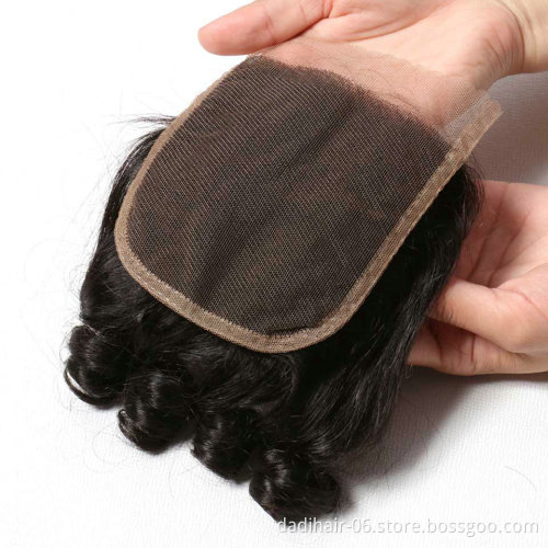 wholesale indian bouncy curl human hair 4x4 closure for wig,natural color funmi wave 4*4 lace closure by hair weaving